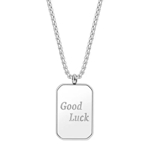 THE MEN THING SS Pendant/ Necklace GOOD LUCK DOG TAG - 21mm Pure Titanium Steel Pendant with 23inch Round Box 4mm Chain for Men & Boys