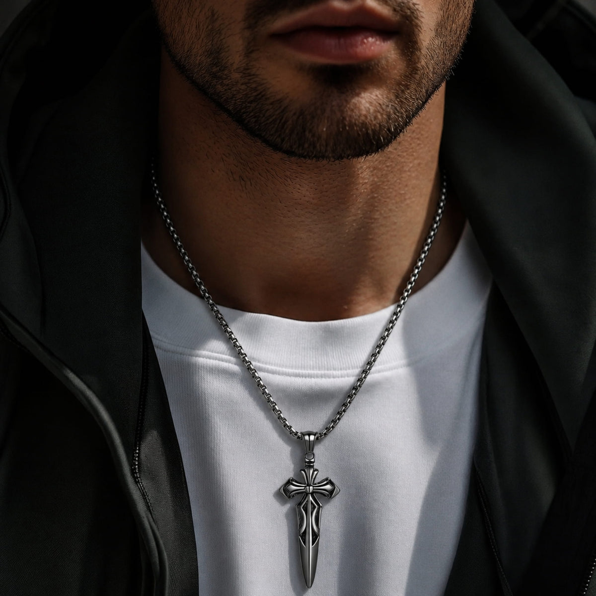 THE MEN THING SS Pendant/ Necklace GOT SWORD -  Alloy Pendant with Pure Stainless Steel  24inch Round Box Chain, American trending Style for Men & Boys