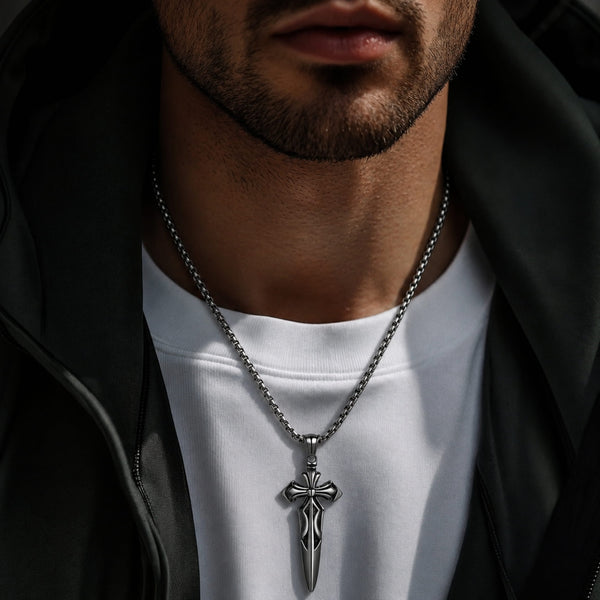 GOT SWORD -  Alloy Pendant with Pure Stainless Steel  24inch Round Box Chain, American trending Style for Men & Boys