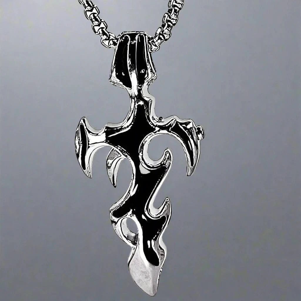 THE MEN THING SS Pendant/ Necklace GOTHIC ENAMEL (Black) -  Alloy Pendant with Pure Stainless Steel 24inch Round Box Chain, European trending Style for Men & Boys