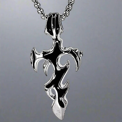 THE MEN THING SS Pendant/ Necklace GOTHIC ENAMEL (Black) -  Alloy Pendant with Pure Stainless Steel 24inch Round Box Chain, European trending Style for Men & Boys