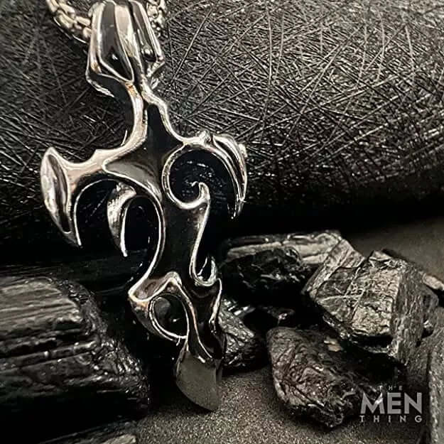 THE MEN THING SS Pendant/ Necklace GOTHIC ENAMEL (Black) -  Alloy Pendant with Pure Stainless Steel 24inch Round Box Chain, European trending Style for Men & Boys