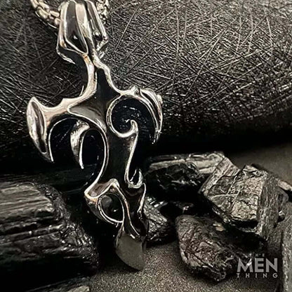 THE MEN THING SS Pendant/ Necklace GOTHIC ENAMEL (Black) -  Alloy Pendant with Pure Stainless Steel 24inch Round Box Chain, European trending Style for Men & Boys