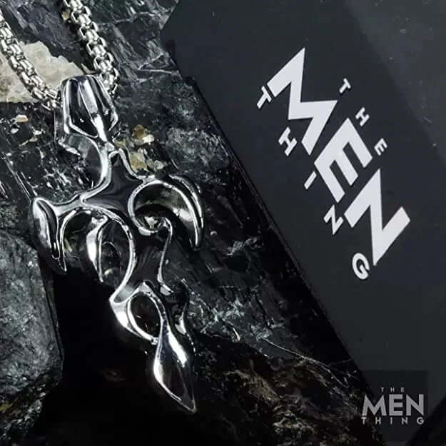 THE MEN THING SS Pendant/ Necklace GOTHIC ENAMEL (Black) -  Alloy Pendant with Pure Stainless Steel 24inch Round Box Chain, European trending Style for Men & Boys