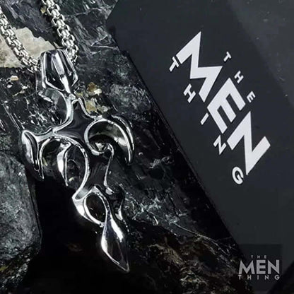 THE MEN THING SS Pendant/ Necklace GOTHIC ENAMEL (Black) -  Alloy Pendant with Pure Stainless Steel 24inch Round Box Chain, European trending Style for Men & Boys