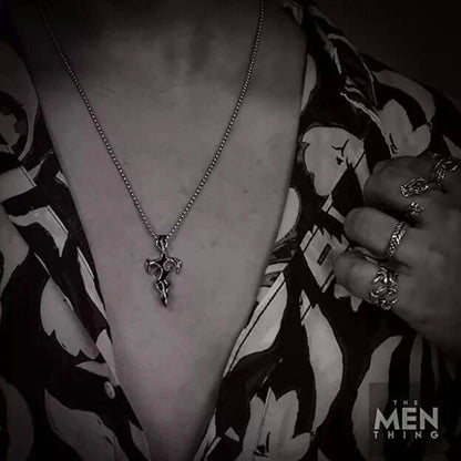 THE MEN THING SS Pendant/ Necklace GOTHIC ENAMEL (Black) -  Alloy Pendant with Pure Stainless Steel 24inch Round Box Chain, European trending Style for Men & Boys