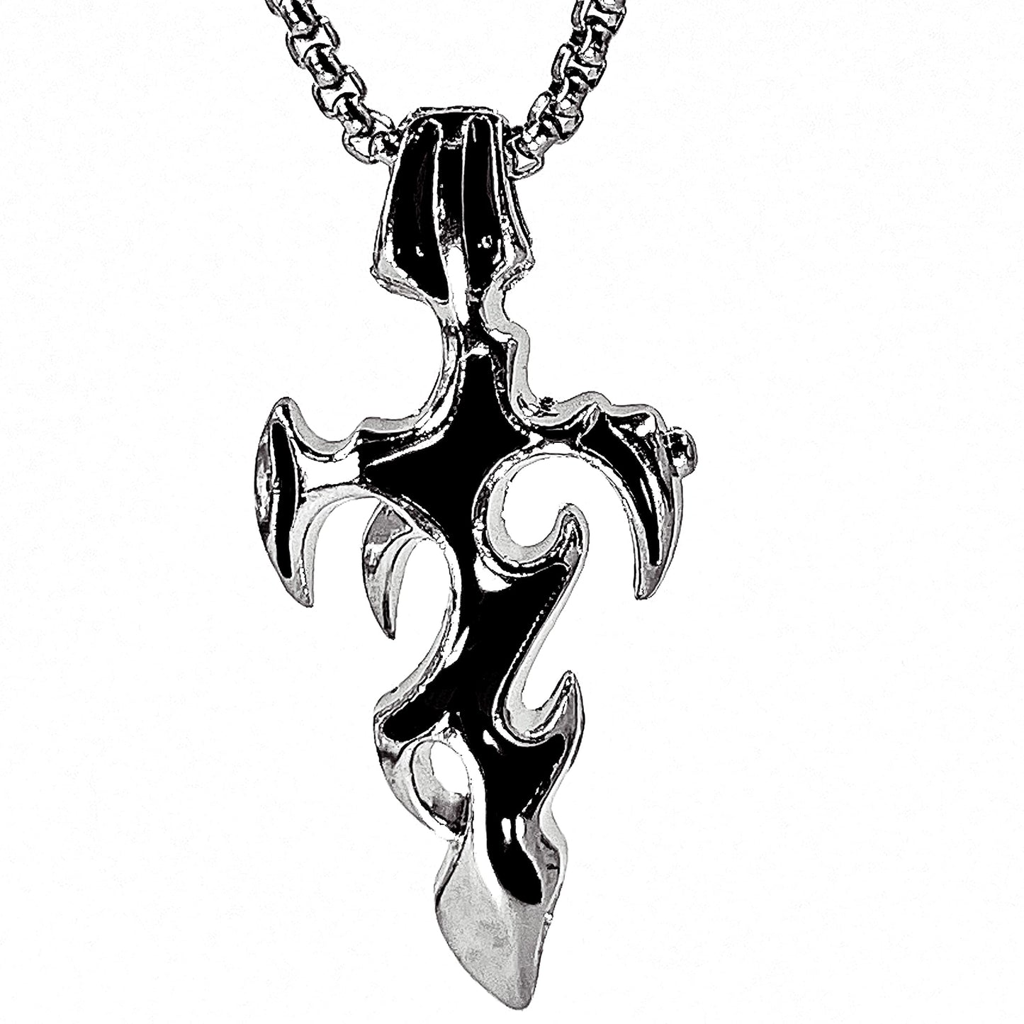 THE MEN THING SS Pendant/ Necklace GOTHIC ENAMEL (Black) -  Alloy Pendant with Pure Stainless Steel 24inch Round Box Chain, European trending Style for Men & Boys
