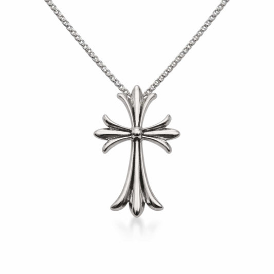 THE MEN THING SS Pendant/ Necklace GOTHIC FLEUR CROSS - 28mm Pure Titanium Steel  Pendant with 24inch Round Box 4mm Chain for Men & Boys