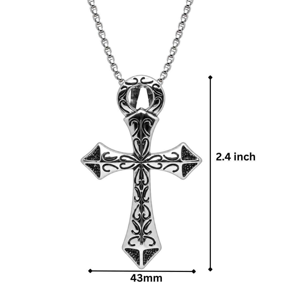 THE MEN THING SS Pendant/ Necklace GOTHIC RELIC CROSS - STEEL - 43mm Pure Titanium Steel Pendant with 23inch Round Box 2mm Chain for Men & Boys