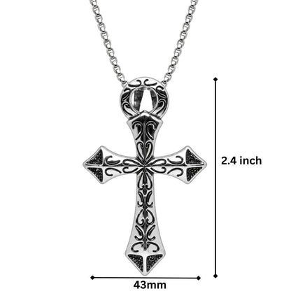 THE MEN THING SS Pendant/ Necklace GOTHIC RELIC CROSS - STEEL - 43mm Pure Titanium Steel Pendant with 23inch Round Box 2mm Chain for Men & Boys