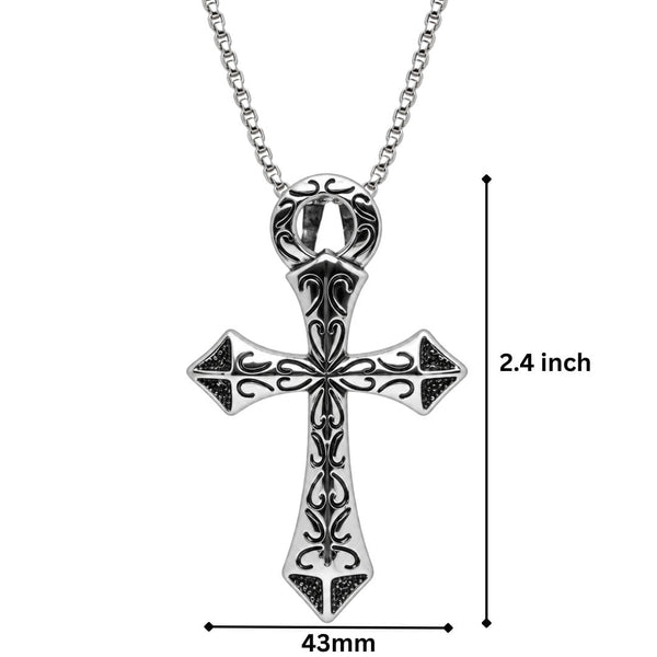 GOTHIC RELIC CROSS - STEEL - 43mm Pure Titanium Steel Pendant with 23inch Round Box 2mm Chain for Men & Boys