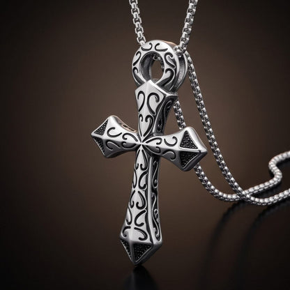 THE MEN THING SS Pendant/ Necklace GOTHIC RELIC CROSS - STEEL - 43mm Pure Titanium Steel Pendant with 23inch Round Box 2mm Chain for Men & Boys