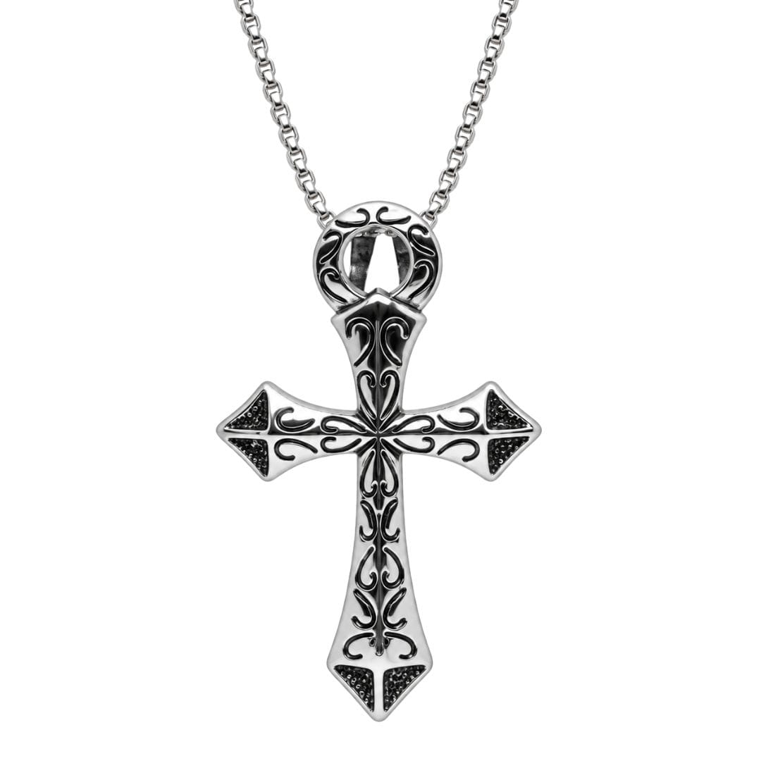 THE MEN THING SS Pendant/ Necklace GOTHIC RELIC CROSS - STEEL - 43mm Pure Titanium Steel Pendant with 23inch Round Box 2mm Chain for Men & Boys