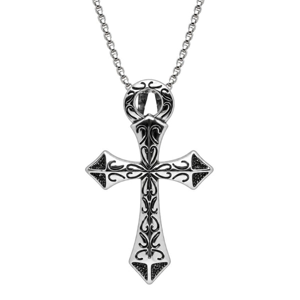 GOTHIC RELIC CROSS - STEEL - 43mm Pure Titanium Steel Pendant with 23inch Round Box 2mm Chain for Men & Boys