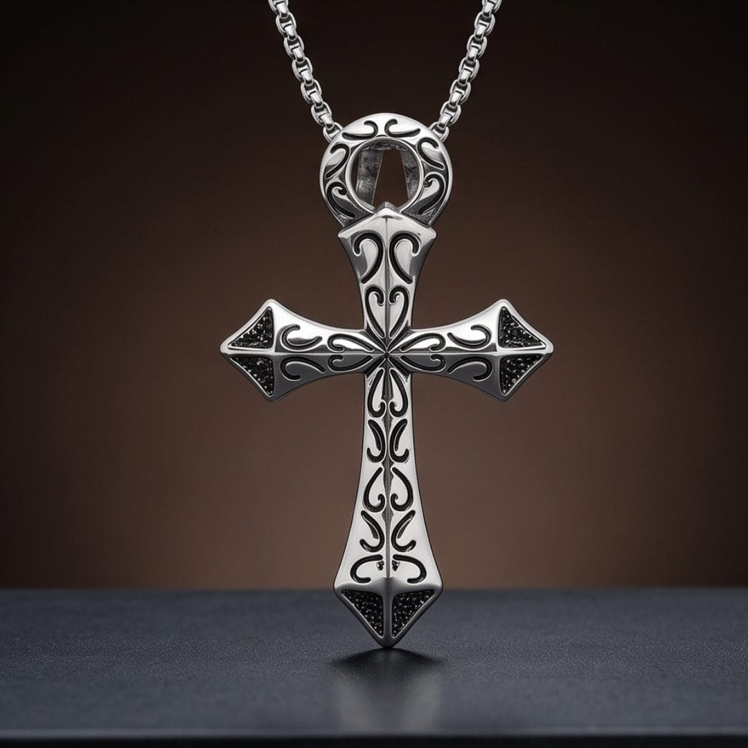 THE MEN THING SS Pendant/ Necklace GOTHIC RELIC CROSS - STEEL - 43mm Pure Titanium Steel Pendant with 23inch Round Box 2mm Chain for Men & Boys