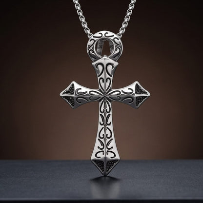 THE MEN THING SS Pendant/ Necklace GOTHIC RELIC CROSS - STEEL - 43mm Pure Titanium Steel Pendant with 23inch Round Box 2mm Chain for Men & Boys