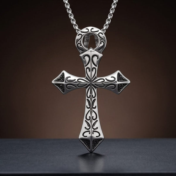 GOTHIC RELIC CROSS - STEEL - 43mm Pure Titanium Steel Pendant with 23inch Round Box 2mm Chain for Men & Boys