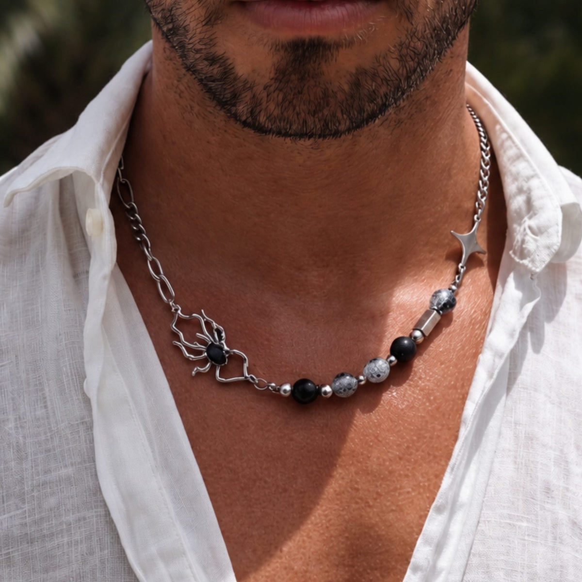 THE MEN THING SS Pendant/ Necklace GOTHIC SPIDER - Titanium Steel Pendant with 17 to 20inch Adjustable Cube 8mm Chain for Men & Boys