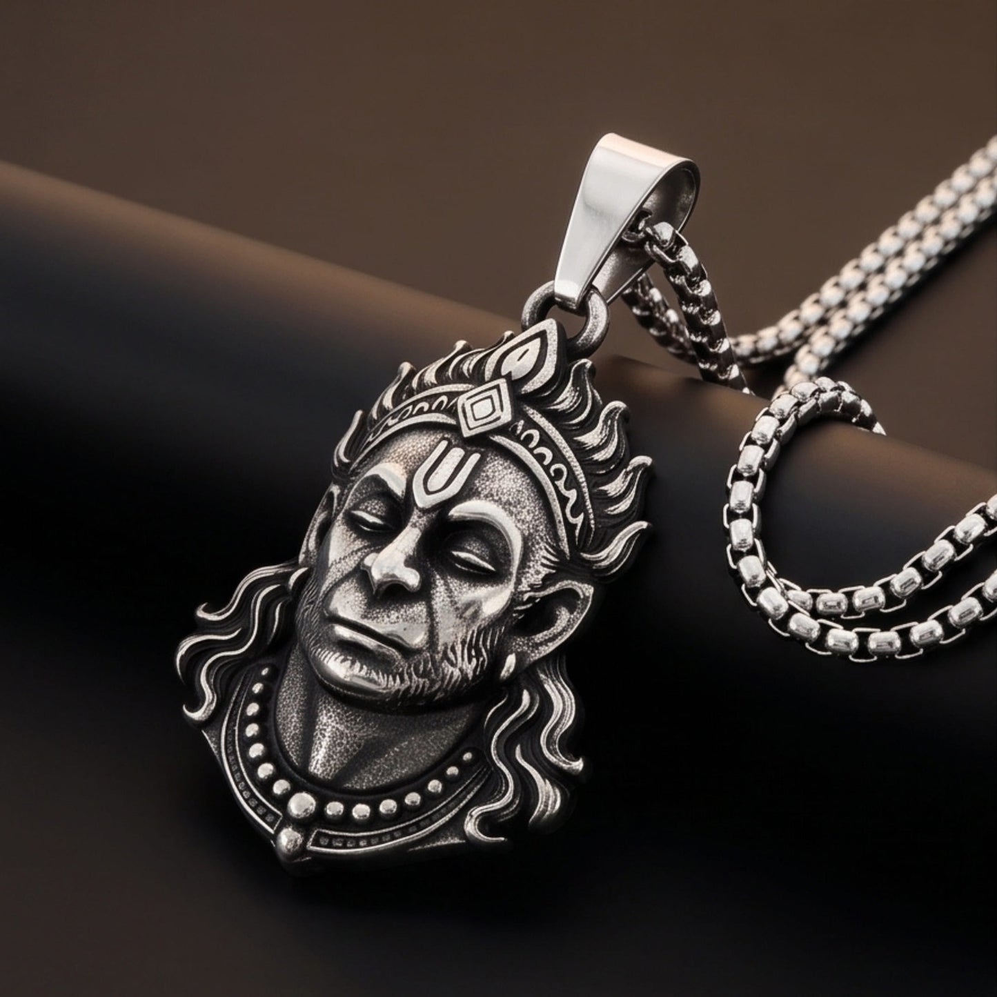 THE MEN THING SS Pendant/ Necklace HANUMAN LEGACY - Pure Vintage Pure Steel Pendant with 24inch Round Box 5mm Chain for Men & Boys