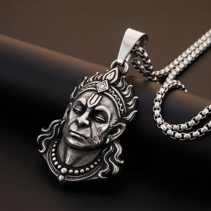 THE MEN THING SS Pendant/ Necklace HANUMAN LEGACY - Pure Vintage Pure Steel Pendant with 24inch Round Box 5mm Chain for Men & Boys