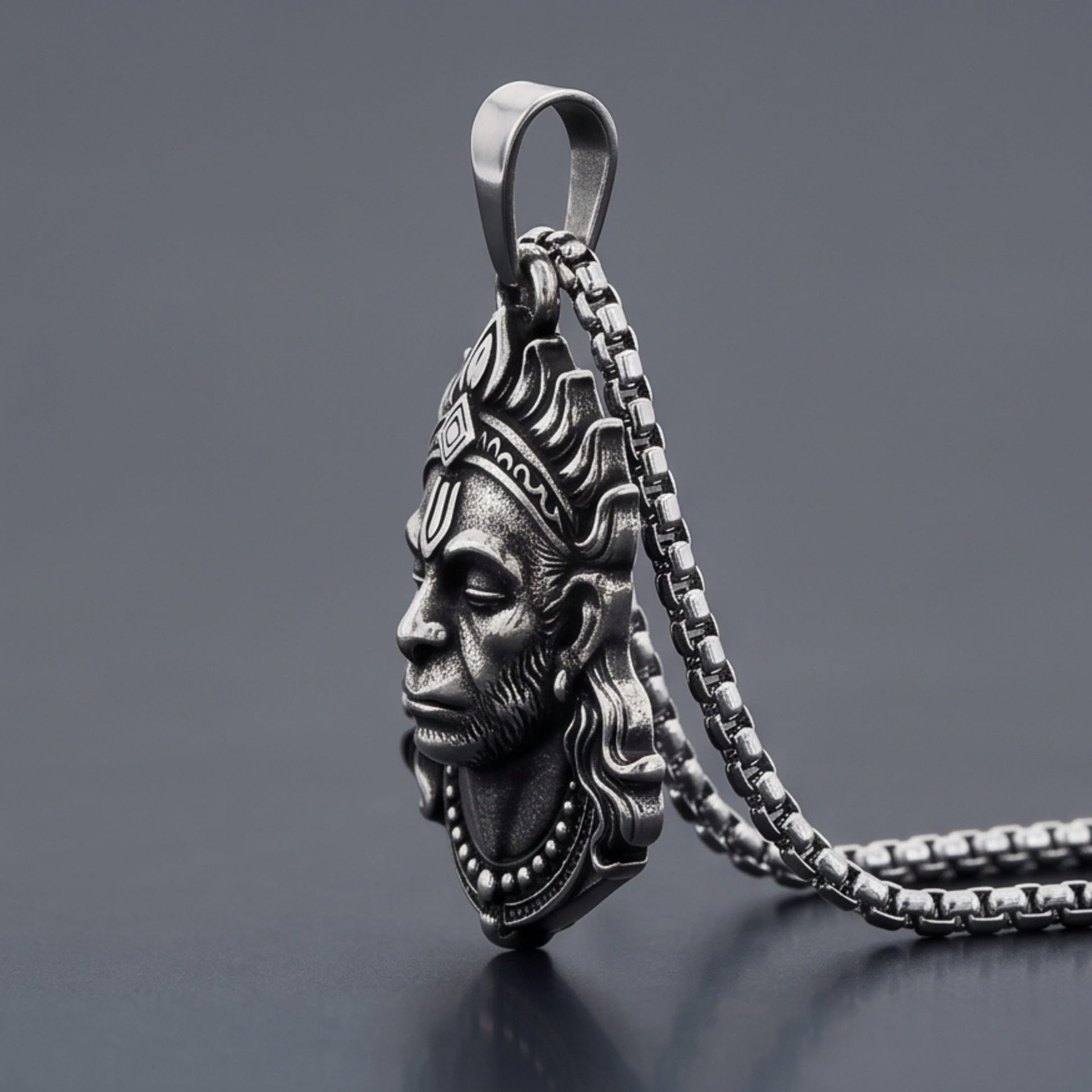 THE MEN THING SS Pendant/ Necklace HANUMAN LEGACY - Pure Vintage Pure Steel Pendant with 24inch Round Box 5mm Chain for Men & Boys