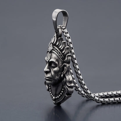 THE MEN THING SS Pendant/ Necklace HANUMAN LEGACY - Pure Vintage Pure Steel Pendant with 24inch Round Box 5mm Chain for Men & Boys