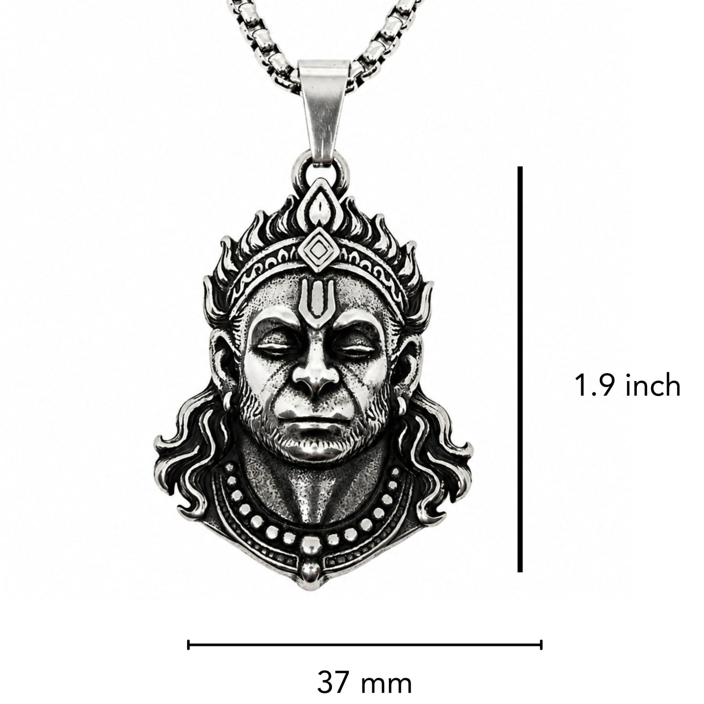 THE MEN THING SS Pendant/ Necklace HANUMAN LEGACY - Pure Vintage Pure Steel Pendant with 24inch Round Box 5mm Chain for Men & Boys
