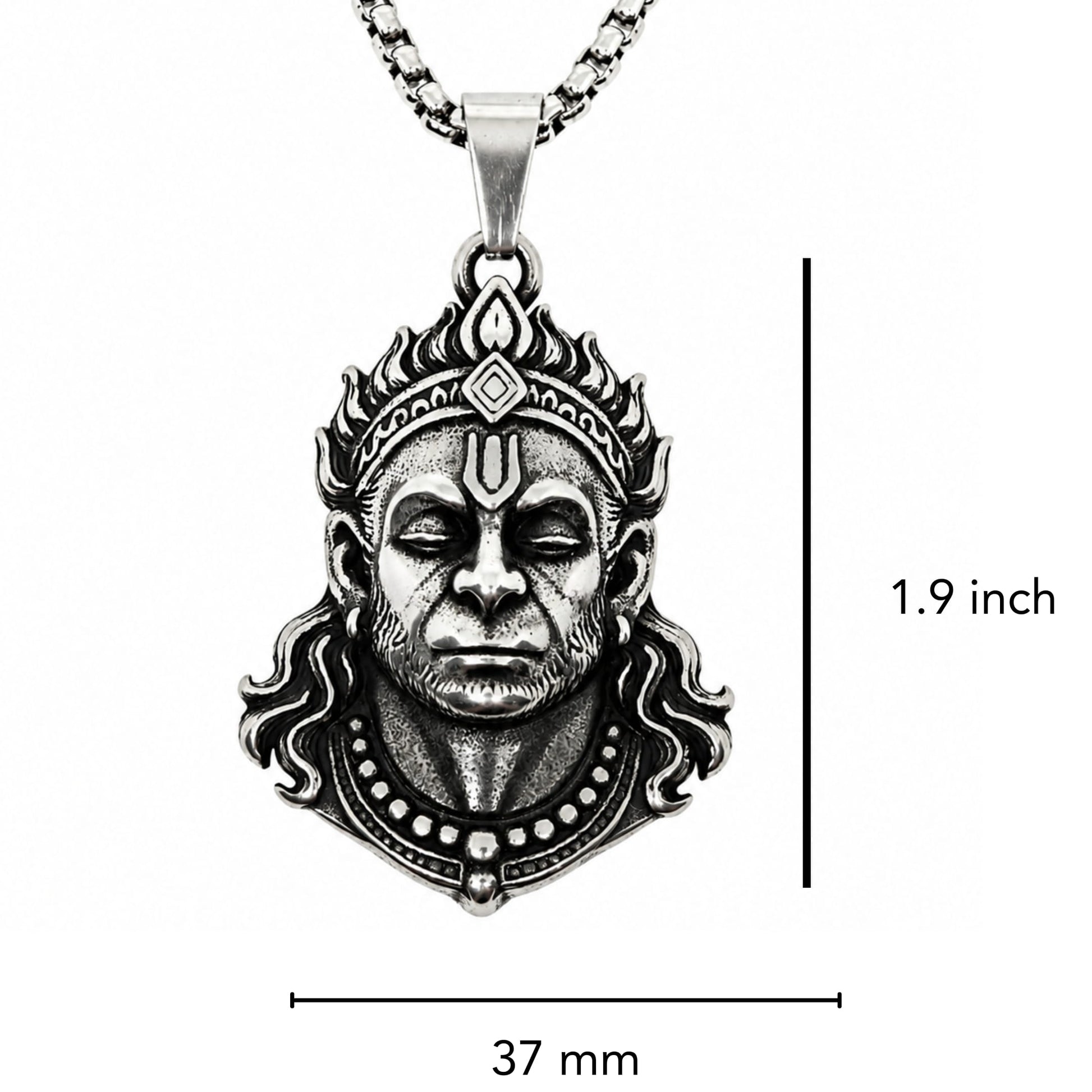 THE MEN THING SS Pendant/ Necklace HANUMAN LEGACY - Pure Vintage Pure Steel Pendant with 24inch Round Box 5mm Chain for Men & Boys