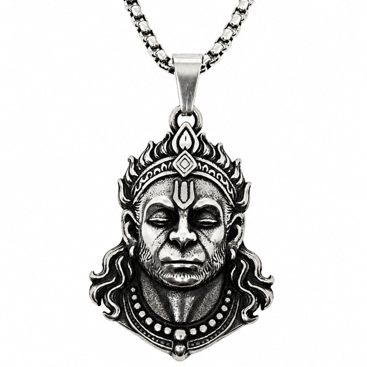 THE MEN THING SS Pendant/ Necklace HANUMAN LEGACY - Pure Vintage Pure Steel Pendant with 24inch Round Box 5mm Chain for Men & Boys