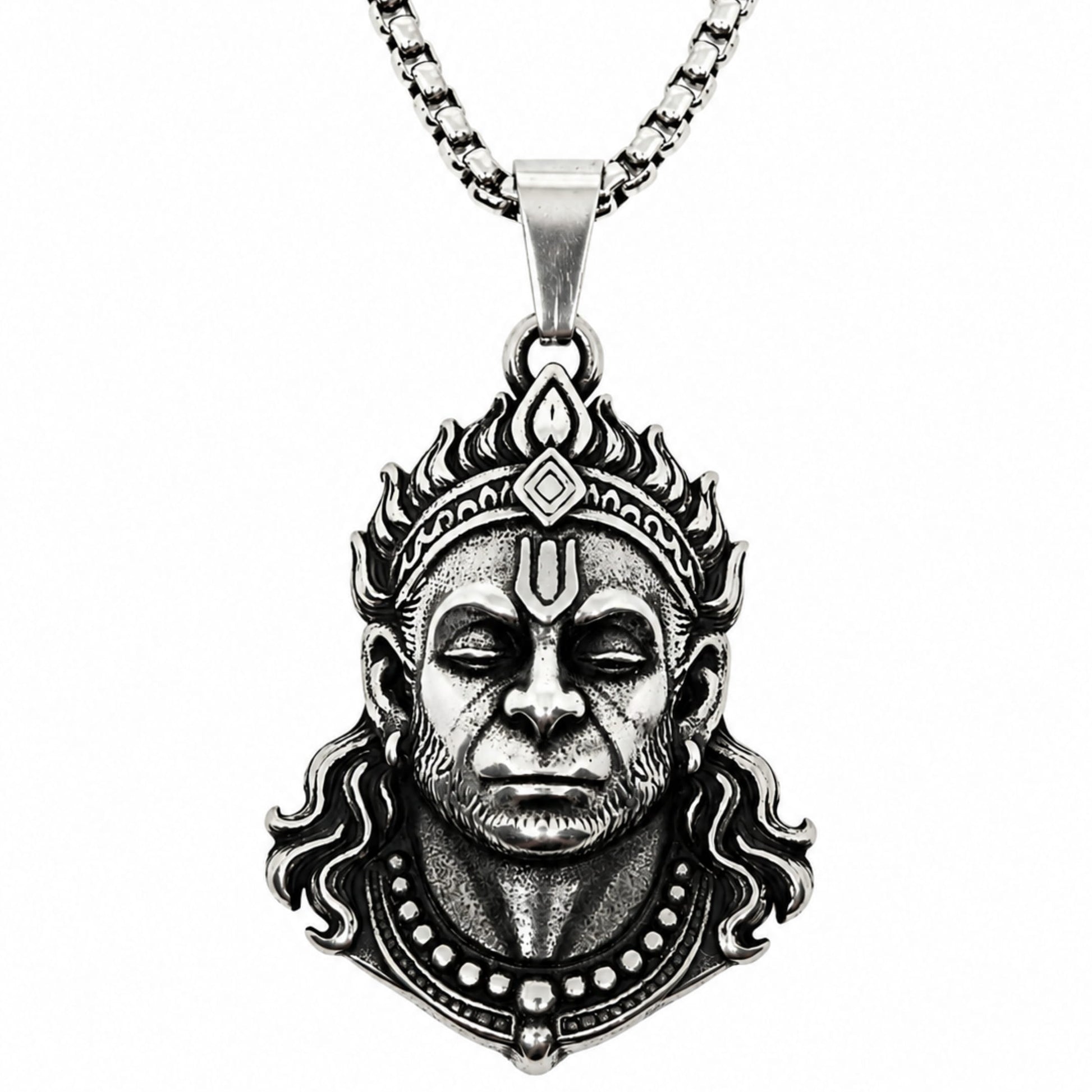 THE MEN THING SS Pendant/ Necklace HANUMAN LEGACY - Pure Vintage Pure Steel Pendant with 24inch Round Box 5mm Chain for Men & Boys