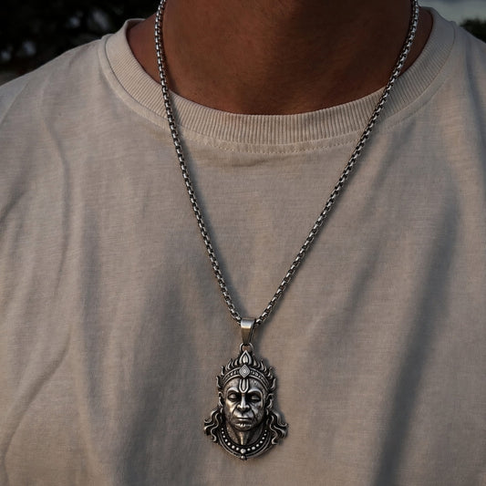 THE MEN THING SS Pendant/ Necklace HANUMAN LEGACY - Pure Vintage Pure Steel Pendant with 24inch Round Box 5mm Chain for Men & Boys