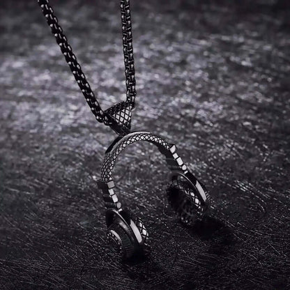 THE MEN THING SS Pendant/ Necklace HEADPHONE BLACK (A) -  Alloy Pendant with Stainless Steel 24inch Round Box Chain for Men, American trending Style for Men & Boy
