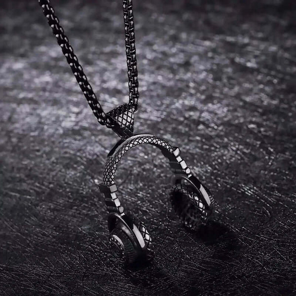 HEADPHONE BLACK (A) -  Alloy Pendant with Stainless Steel 24inch Round Box Chain for Men, American trending Style for Men & Boy