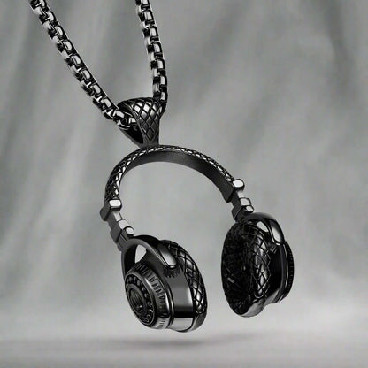 THE MEN THING SS Pendant/ Necklace HEADPHONE BLACK (A) -  Alloy Pendant with Stainless Steel 24inch Round Box Chain for Men, American trending Style for Men & Boy