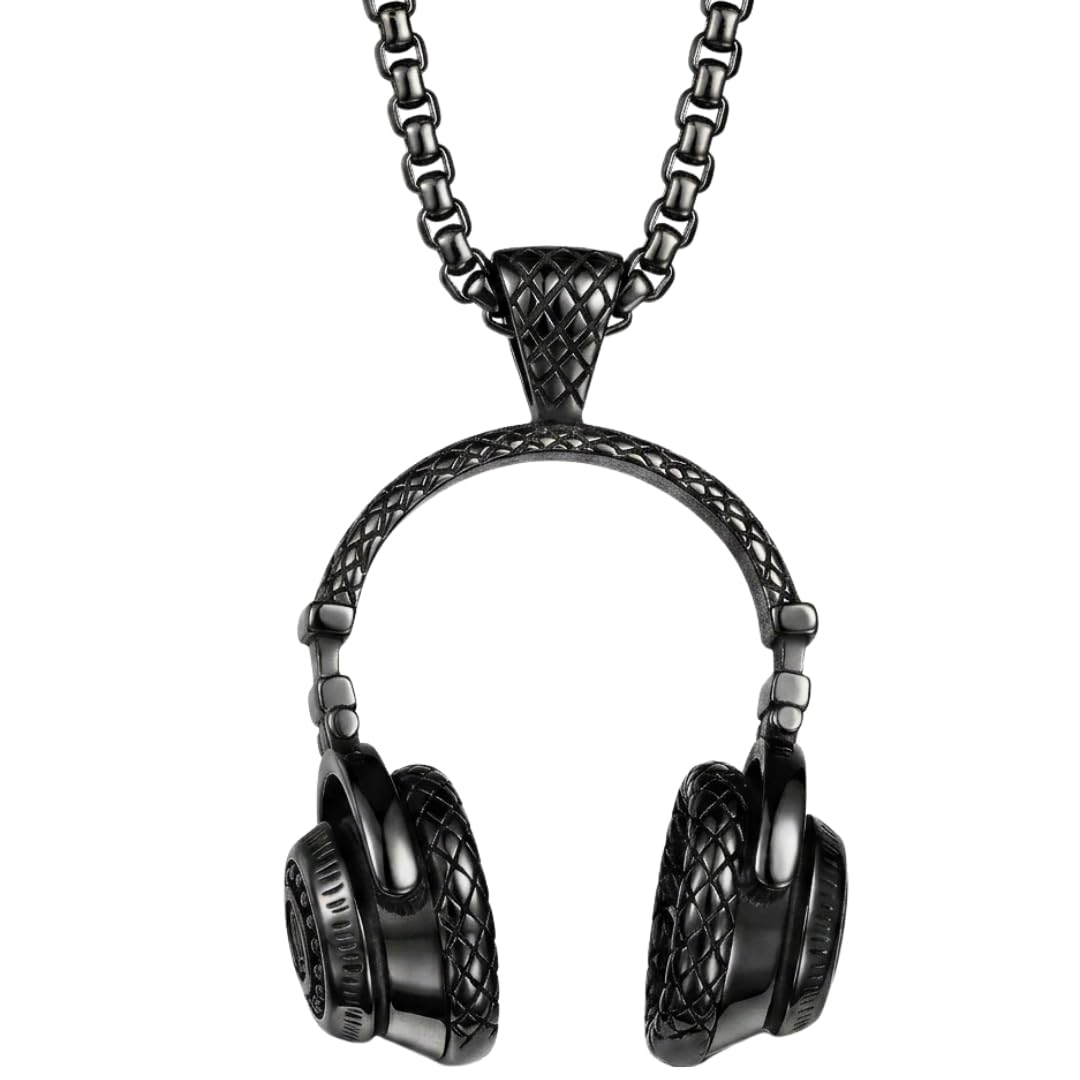 THE MEN THING SS Pendant/ Necklace HEADPHONE BLACK (A) -  Alloy Pendant with Stainless Steel 24inch Round Box Chain for Men, American trending Style for Men & Boy