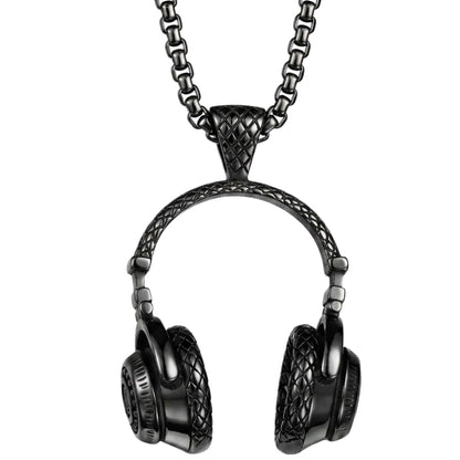 THE MEN THING SS Pendant/ Necklace HEADPHONE BLACK (A) -  Alloy Pendant with Stainless Steel 24inch Round Box Chain for Men, American trending Style for Men & Boy