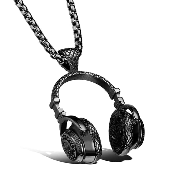 THE MEN THING SS Pendant/ Necklace HEADPHONE BLACK - Titanium Steel Pendant with 24inch Round Box Chain for Men & Boys