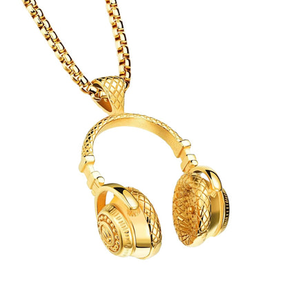 THE MEN THING SS Pendant/ Necklace HEADPHONE GOLD (A) - Alloy Pendant with Stainless Steel 24inch Round Box Chain, American trending Style for Men & Boys