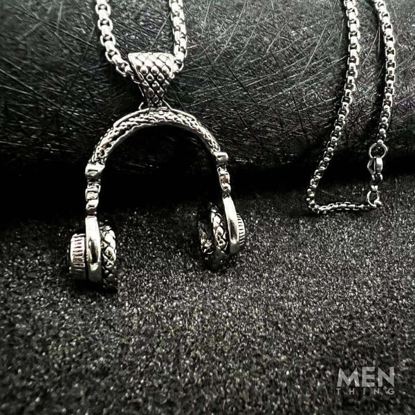 हेडफ़ोन सिल्वर (A) - पुरुषों के लिए स्टेनलेस स्टील 24 इंच गोल बॉक्स चेन के साथ मिश्र धातु पेंडेंट, पुरुषों और लड़कों के लिए अमेरिकी ट्रेंडिंग स्टाइल