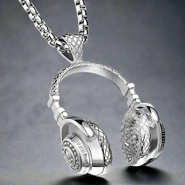 హెడ్‌ఫోన్ - పురుషులు & అబ్బాయిల కోసం 24 అంగుళాల రౌండ్ బాక్స్ చైన్‌తో టైటానియం స్టీల్ లాకెట్టు