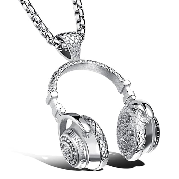 THE MEN THING SS Pendant/ Necklace HEADPHONE  - Titanium Steel Pendant with 24inch Round Box Chain for Men & Boys
