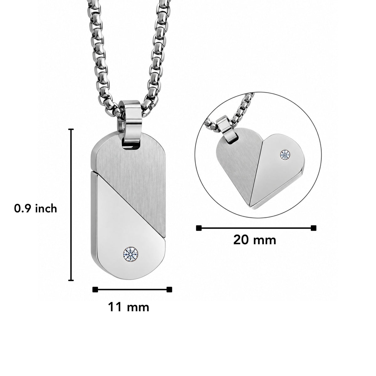 THE MEN THING SS Pendant/ Necklace HEART FLIP - 20mm Titanium Steel Pendant with 24inch Round Box 3mm Chain for Men & Boys