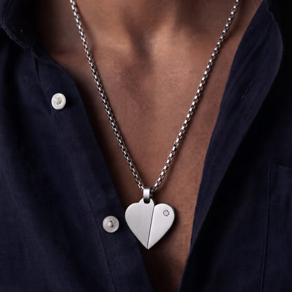 THE MEN THING SS Pendant/ Necklace HEART FLIP - 20mm Titanium Steel Pendant with 24inch Round Box 3mm Chain for Men & Boys