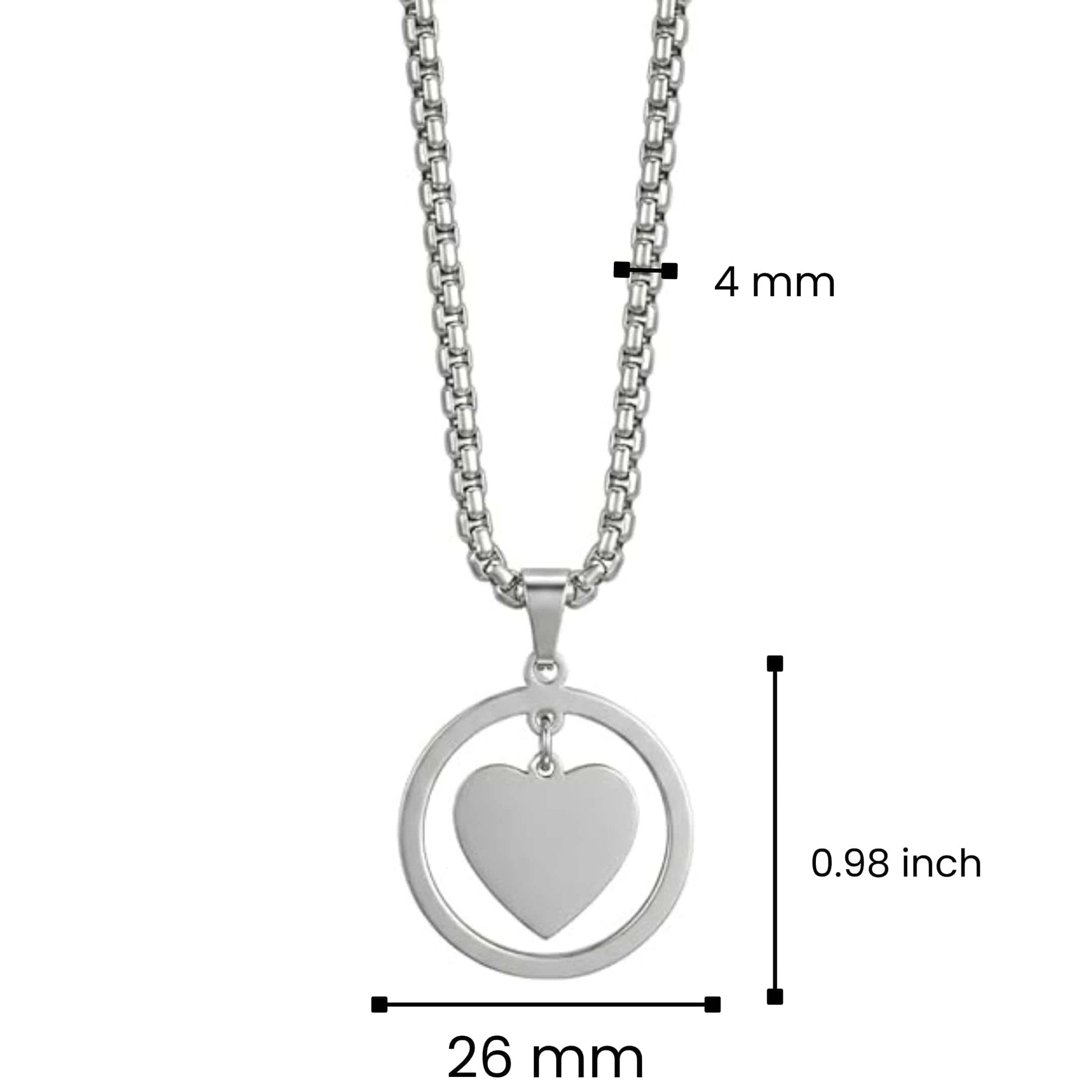 THE MEN THING SS Pendant/ Necklace HEART IN CIRCLE - Titanium Steel Pendant with 23inch Round Box Chain for Men & Boys