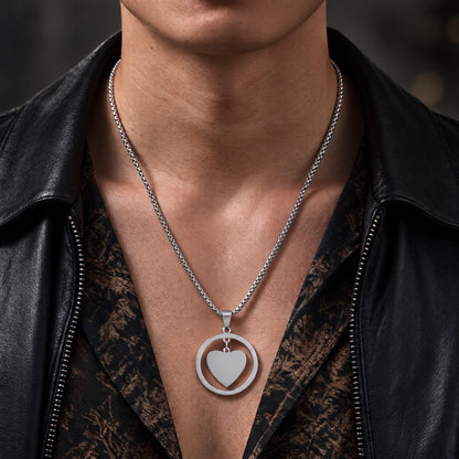 THE MEN THING SS Pendant/ Necklace HEART IN CIRCLE - Titanium Steel Pendant with 23inch Round Box Chain for Men & Boys