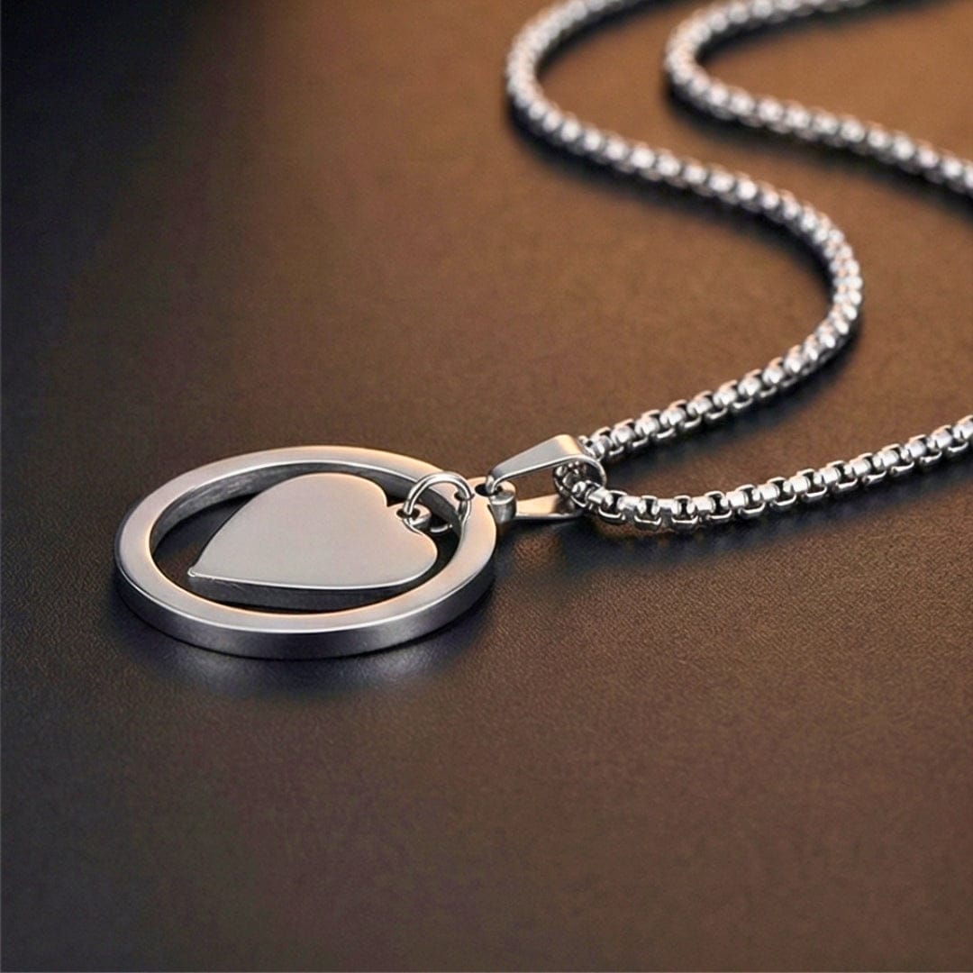 THE MEN THING SS Pendant/ Necklace HEART IN CIRCLE - Titanium Steel Pendant with 24inch Round Box Chain for Men & Boys