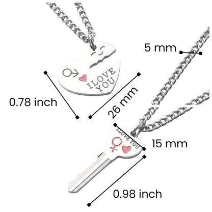 THE MEN THING SS Pendant/ Necklace HEART LOCK KEY LOVE - Pure Titanium Steel Bar Pendant with 23inch Cuban Chain for Men & Boys