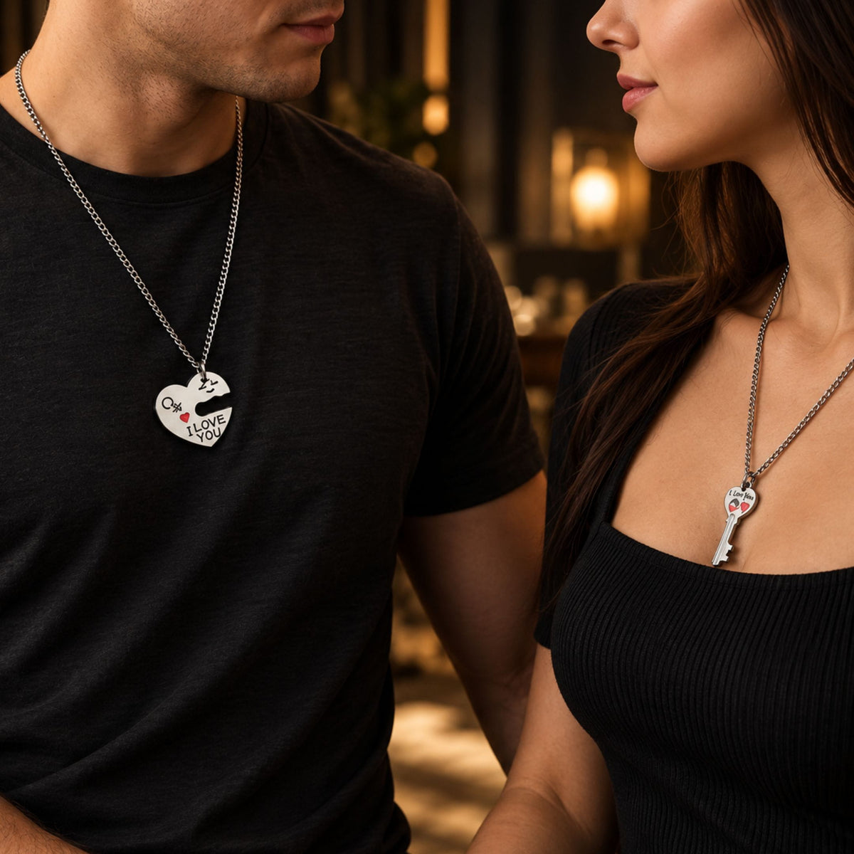 THE MEN THING SS Pendant/ Necklace HEART LOCK KEY LOVE - Pure Titanium Steel Bar Pendant with 23inch Cuban Chain for Men & Boys