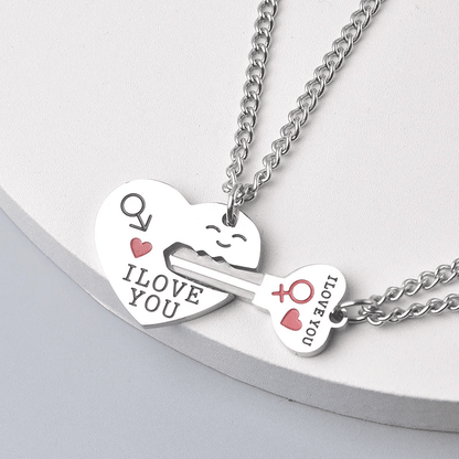 THE MEN THING SS Pendant/ Necklace HEART LOCK KEY LOVE - Pure Titanium Steel Bar Pendant with 24inch Cuban Chain for Men & Boys