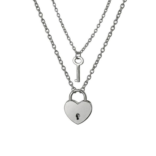 HEART PADLOCK KEY - Pure Titanium Steel Pendant with 24inch Round Rolo Chain for Men & Boys